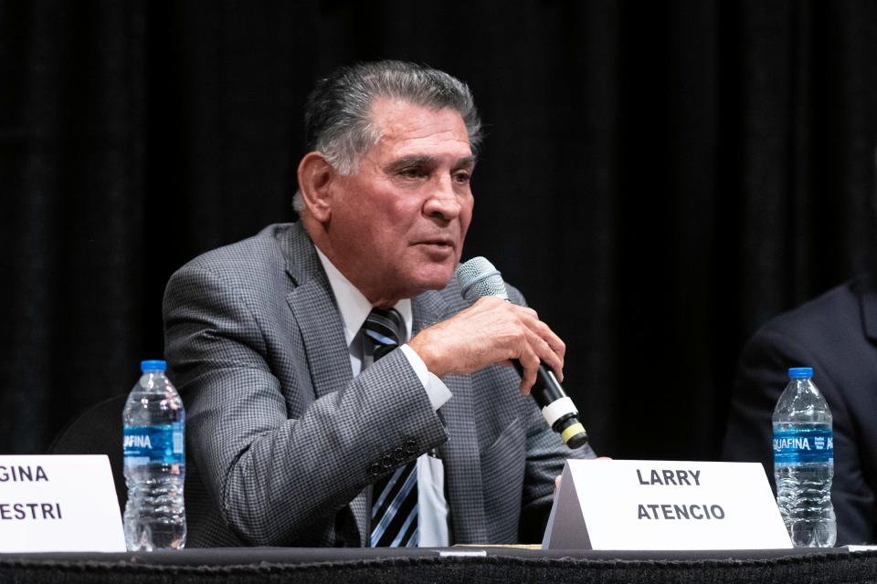 Larry Atencio speaks as a candidate for Pueblo Mayor during the 2023 Greater Pueblo Chamber of Commerce candidate debates at Memorial Hall on Thursday, October 5, 2023.