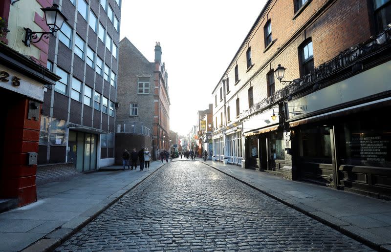 Deserted Streets are pictured as a result of the Pubs being closed in the Temple Bar area, as bars across Ireland are to close voluntarily to curb the spread of coronavirus in Dublin