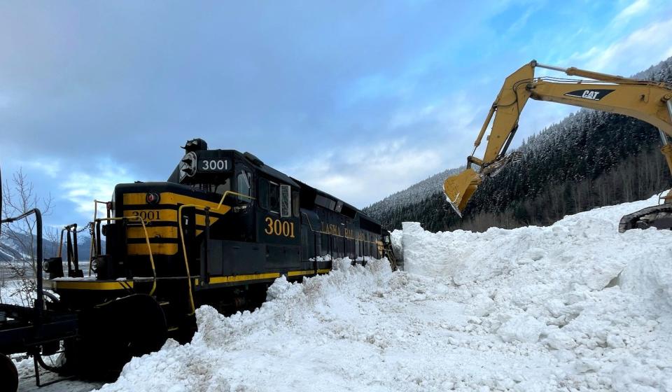 An avalanche clean-up on the Alaska Railroad's track.