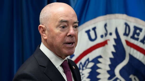 PHOTO: Homeland Security Secretary Alejandro Mayorkas speaks during a news conference in Washington, DC on new border enforcement measures to limit unlawful migration, expand pathways for legal immigration, and increase border security, Jan. 5, 2023. (Susan Walsh/AP)