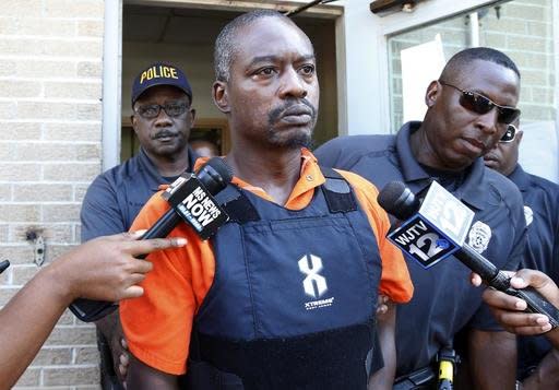 Rodney Earl Sanders, of Kosciusko, Miss., leaves the Durant Municipal Building after an initial appearance in court Monday, Aug. 29, 2016, in Durant, Miss. Sanders was charged with two counts of capital murder in the slayings of Sisters Margaret Held and Paula Merrill, both 68. The nuns, who were nurse practitioners, were found stabbed to death last week in their home. (AP Photo/Rogelio V. Solis)