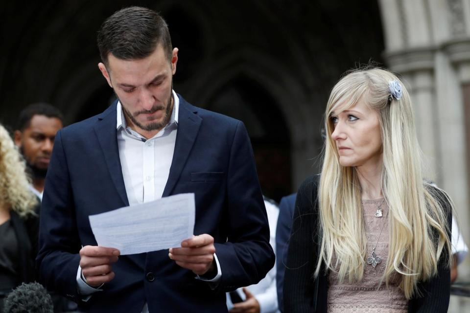 Charlie's parents announcing they had ended their court case to take their son to the US.(Reuters)