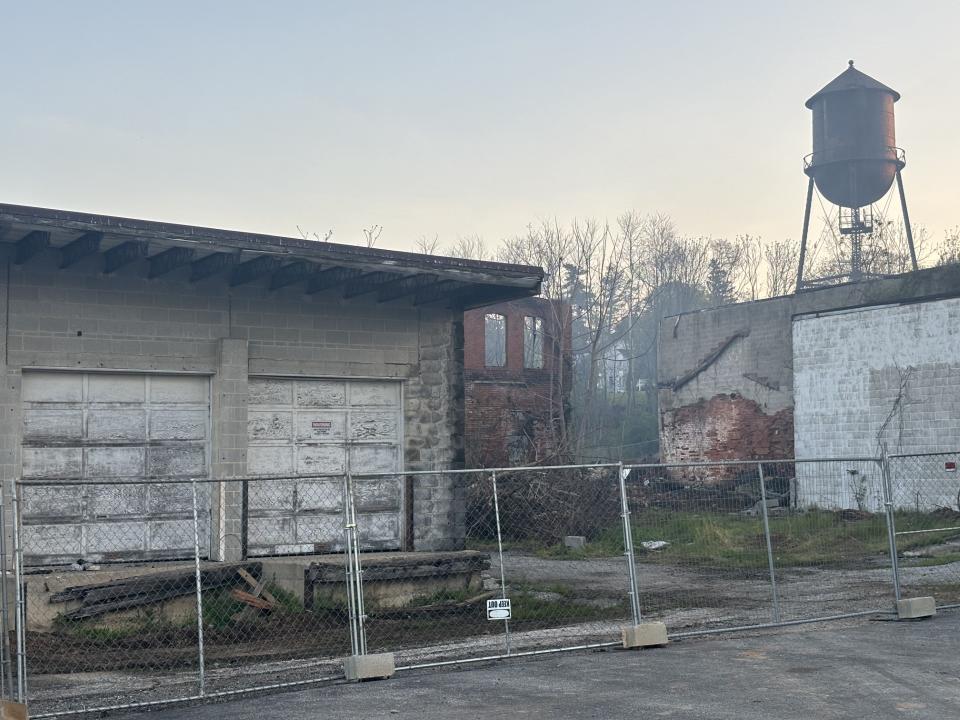 The old furniture factory in Stewartstown Borough was still smoldering on Monday morning, April 29, 2024, two days after the fire started.