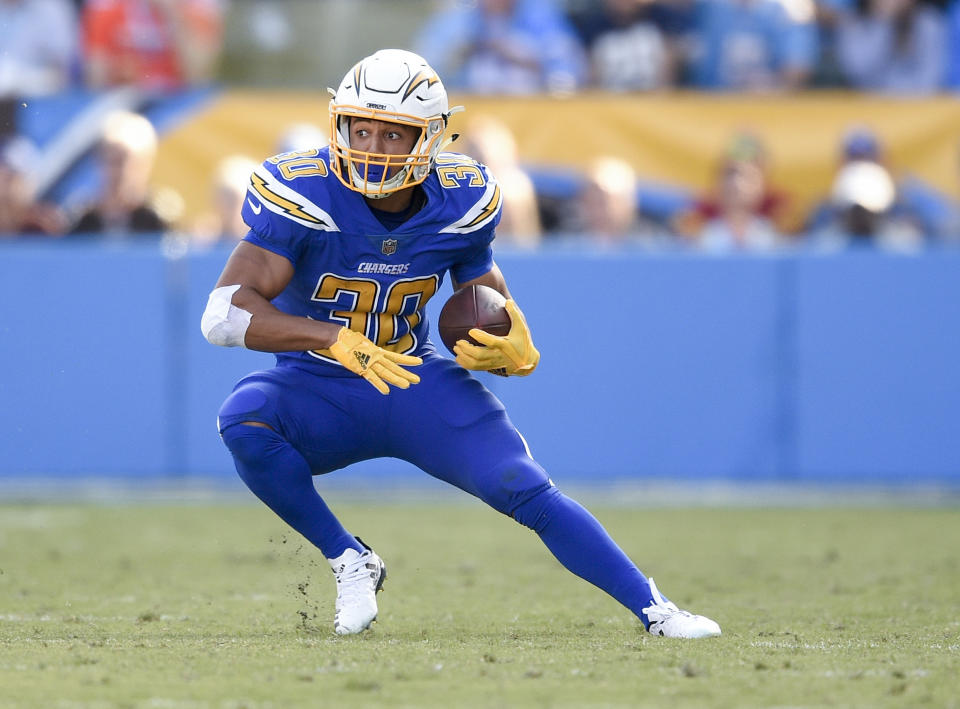 Austin Ekeler had a greater-than-expected role in opening week, could emerge as a flex-worthy fantasy option. (AP Photo/Kelvin Kuo)