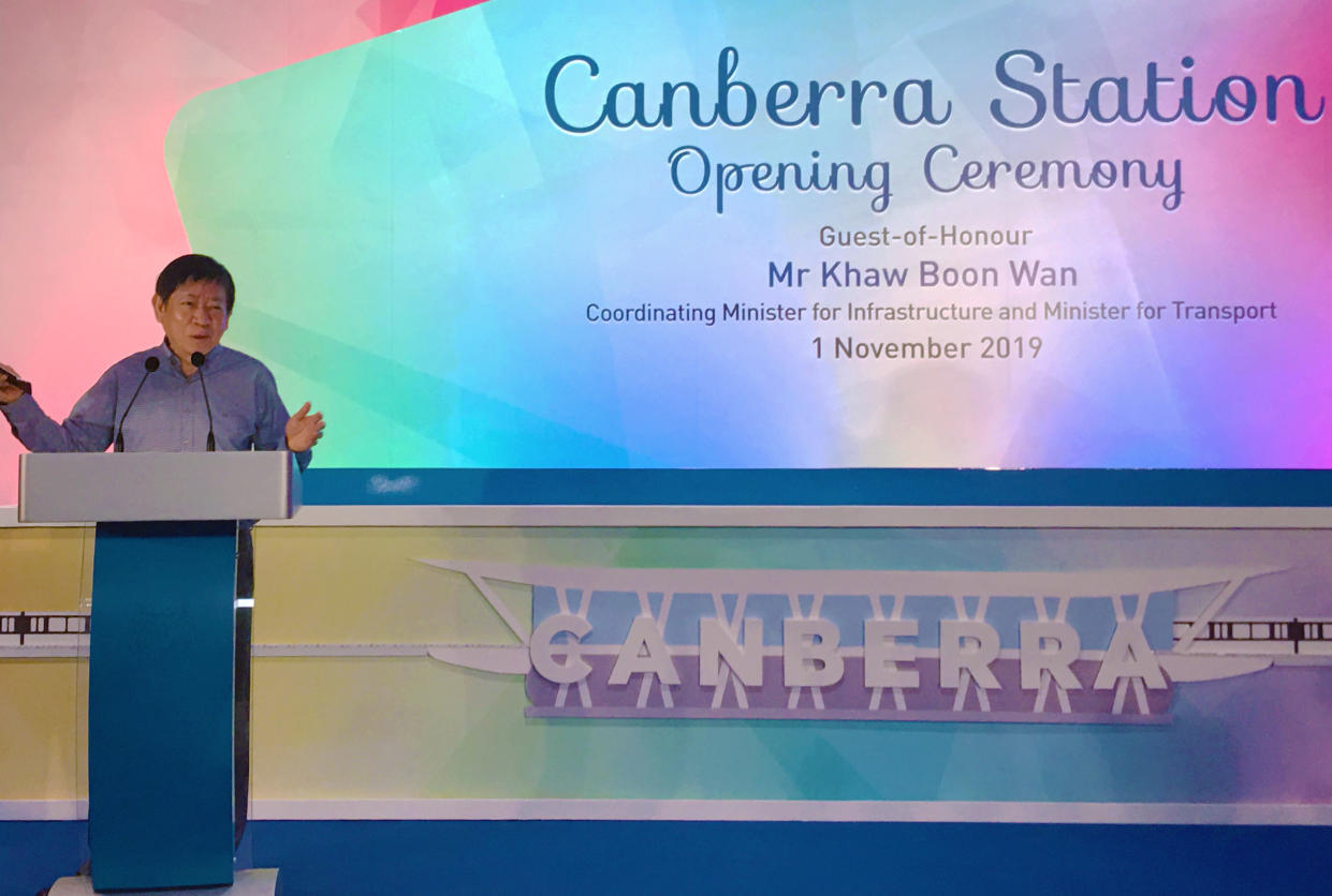 Canberra MRT station was launched on 1 November 2019 by Transport Minister Khaw Boon Wan. (PHOTO: Vernon Lee/Yahoo News Singapore)