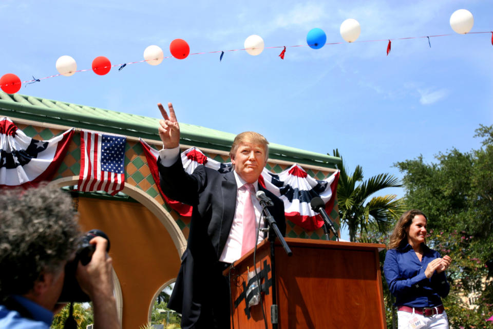 <p>Trump attends the South Florida Tea Party’s third annual tax day rally on April 16, 2011, in Boca Raton. He repeatedly told a raucous crowd that he has the qualities needed in the White House. <i>(Photo: Gary Coronado/AP Photo/Palm Beach Post)</i> </p>