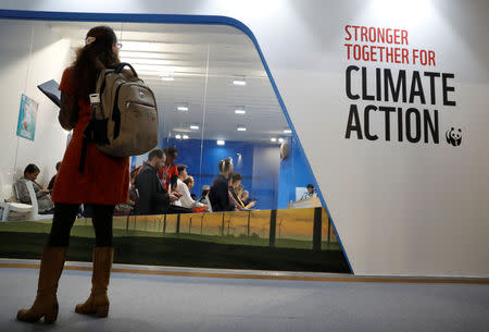 A woman watches an exhibition inside the venue of the COP24 U.N. Climate Change Conference 2018 in Katowice, Poland, December 5, 2018