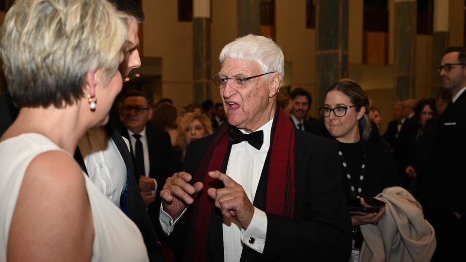 Bob Katter looking smart in a black bow tie and maroon scarf at the ball.. Picture: NewsWire/ Martin Ollman