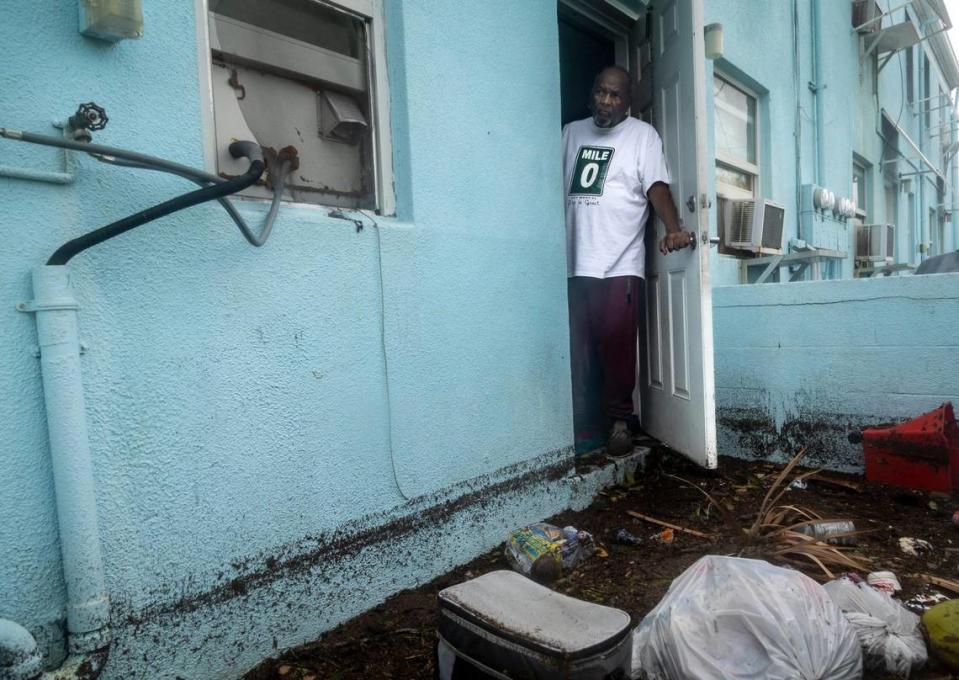 The flood line can be seen on the walls of Sonny Rivas’ home in the Bahama Village neighborhood in Key West on Sept. 28, 2022. Hurricane Ian brushed Key West on its way to the mainland, leaving behind flooded streets due to rain and storm surge.