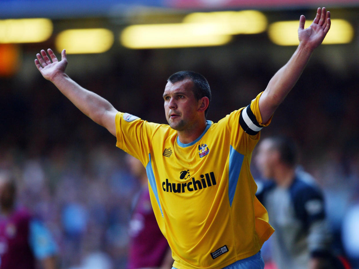 CARDIFF, WALES - MAY 29:  Neil Shipperley of Crystal Palace celebrates scoring their first goal during the Nationwide Division One Play-Off Final between Crystal Palace and West Ham United at The Millennium Stadium on May 29, 2004 in Cardiff, Wales.  (Photo by Stu Forster/Getty Images) 