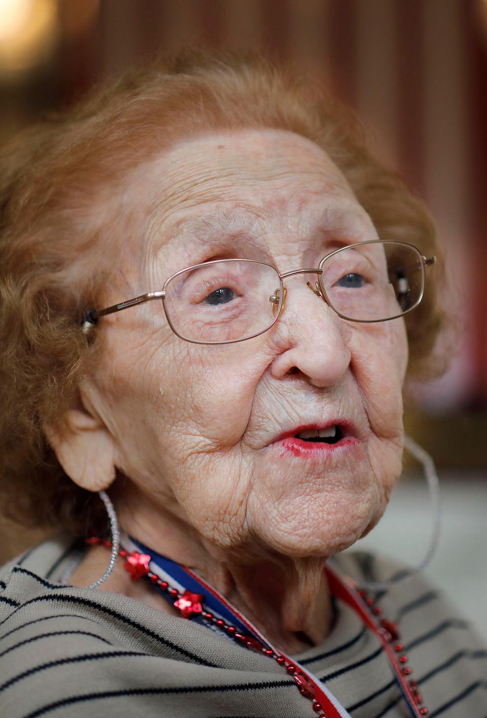 Flying high at 104, US Air Force veteran Gladys Laughland a resident at the Wingate at Silver Lake assisted living residence on Thursday, June 16, 2022.