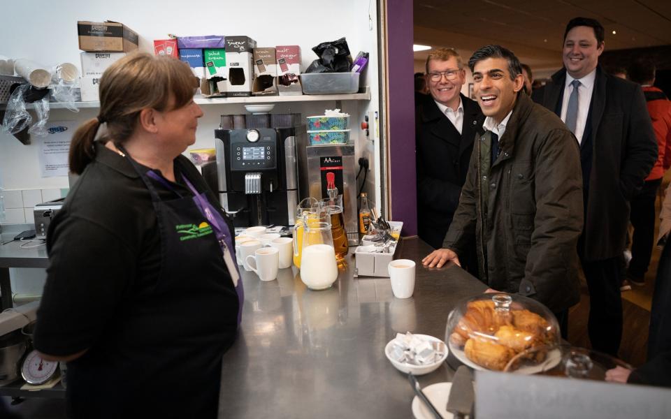 Prime Minister Rishi Sunak meets staff and local party members at Firthmoor Community Centre during a visit to Darlington, County Durham, this morning - Stefan Rousseau /PA