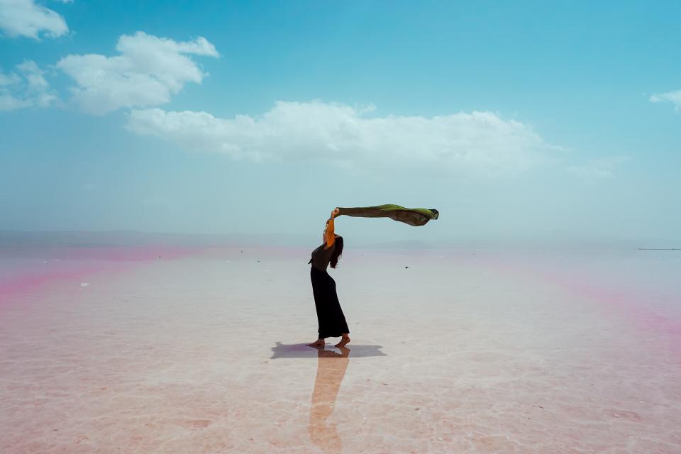 Kate Boardman at the Maharloo lake in Iran.