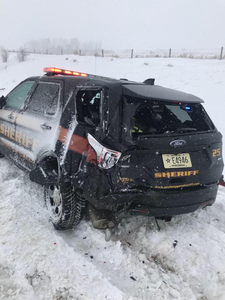 This Sheboygan County Sheriff's Office SUV was struck on I-43 near County Road FF Sunday. The deputy was not injured.