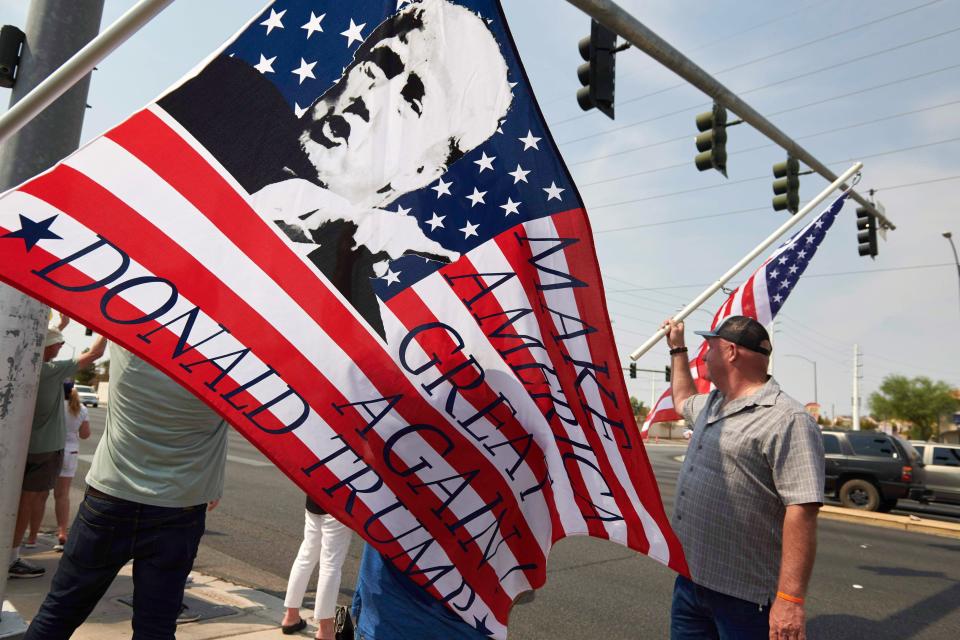 Protesters rally against a mask mandate in Las Vegas on Aug. 22, 2020.