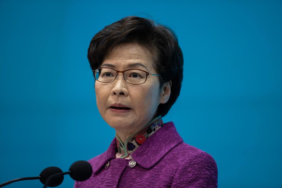 Carrie Lam speaks during a press conference in Hong Kong. (EPA-EFE)