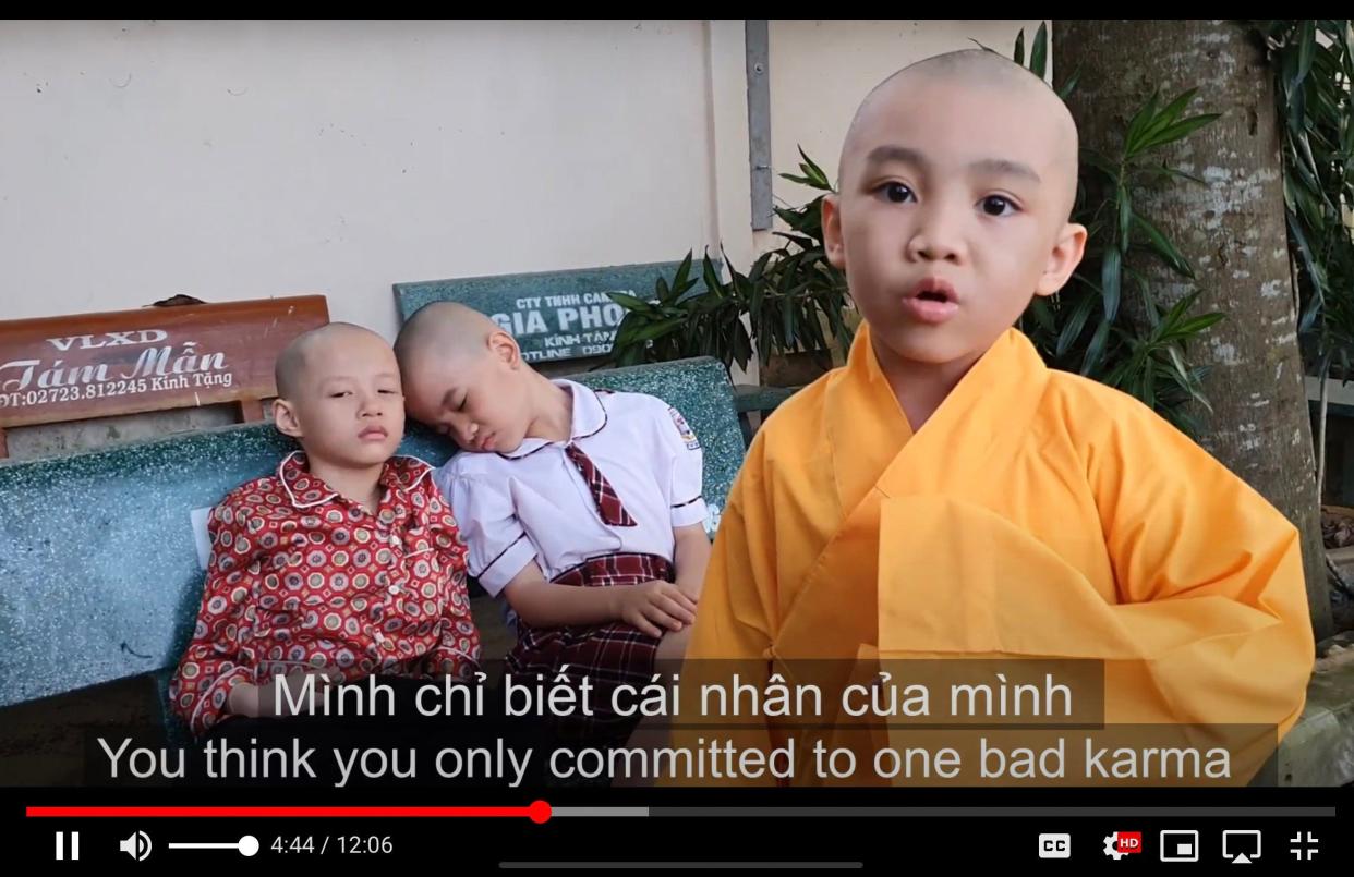 Tanya Nguyen-Do created subtitles for this video of the 5 Little Monks, which features a skit about karma. She has entered the video in the Sarasota Film Festival, as well as several other film festivals around the world, in hopes of raising awareness of the plight of the Vietnamese Buddhist group that cares for the children.