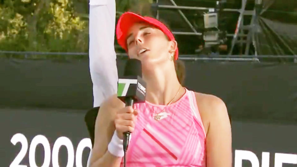 Alize Cornet (pictured) throwing her head back in an interview and looking disappointed.