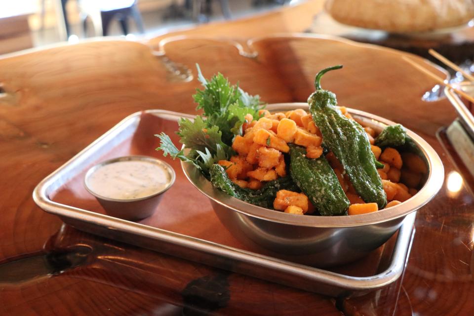 One of the unique dishes on the menu at Fresh Take 42 in Ephraim is yam shito, a bowl of flash-fried shoshito peppers, crispy yams and mizuna greens with housemade ranch dressing.