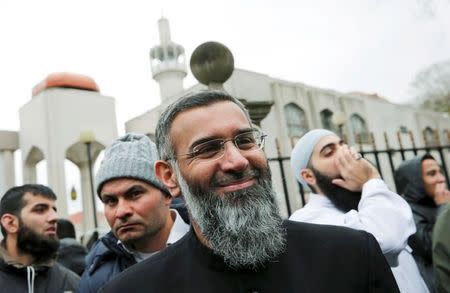 Activist Anjem Choudary leaves London Central Mosque after speaking at a rally calling for British Muslims not to vote as part of the Stay Muslim Don't Vote campaign in London April 3, 2015. REUTERS/Suzanne Plunkett/Files