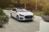 This undated photo provided by Hyundai shows the 2019 Hyundai Sonata, a sedan that offers an average savings of about 10% in November. (Courtesy of Hyundai Motor America via AP)