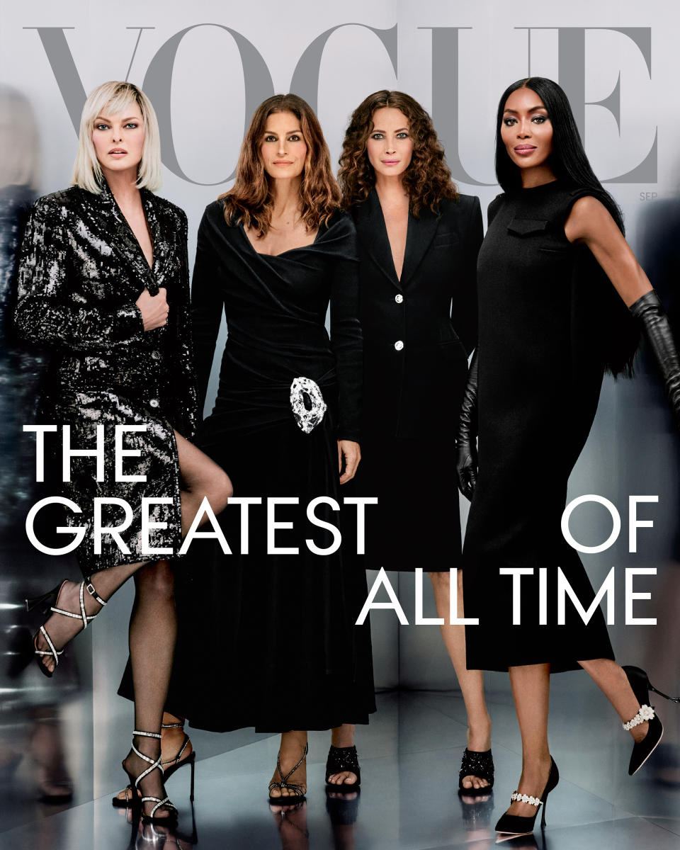 Linda Evangelista, Cindy Crawford, Christy Turlington and Naomi Campbell reunite to cover the latest edition of Vogue magazine. (Rafael Pavarotti/Vogue)
