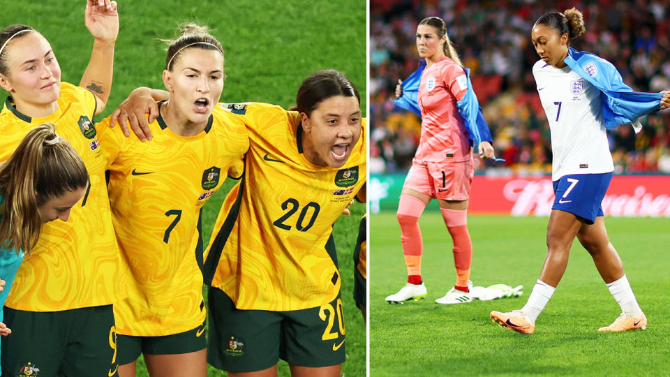 Matildas players alongside Lauren James.