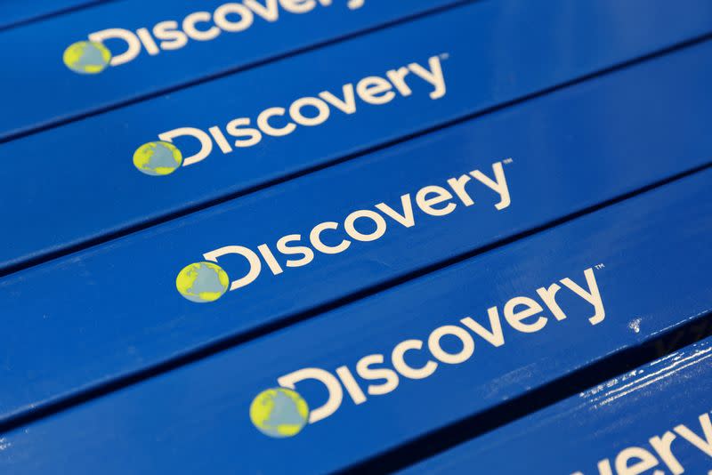 The Discovery, Inc. logo is seen on merchandise for sale in the FAO Schwarz toy store in Manhattan, New York City