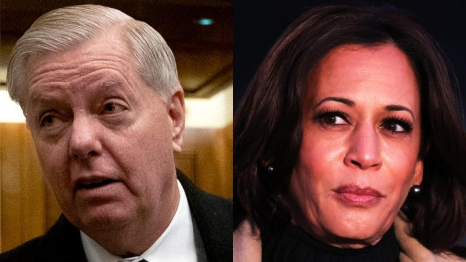 South Carolina Sen. Lindsey Graham (left) says Vice President Kamala Harris (right) could be impeached from office for supporting donations to the Minnesota Freedom Fund last summer, which bailed out Black Lives Matter protesters amid the fallout over the May 2020 death of George Floyd. (Photos by Stefani Reynolds – Pool/Getty Images and Michael M. Santiago/Getty Images)