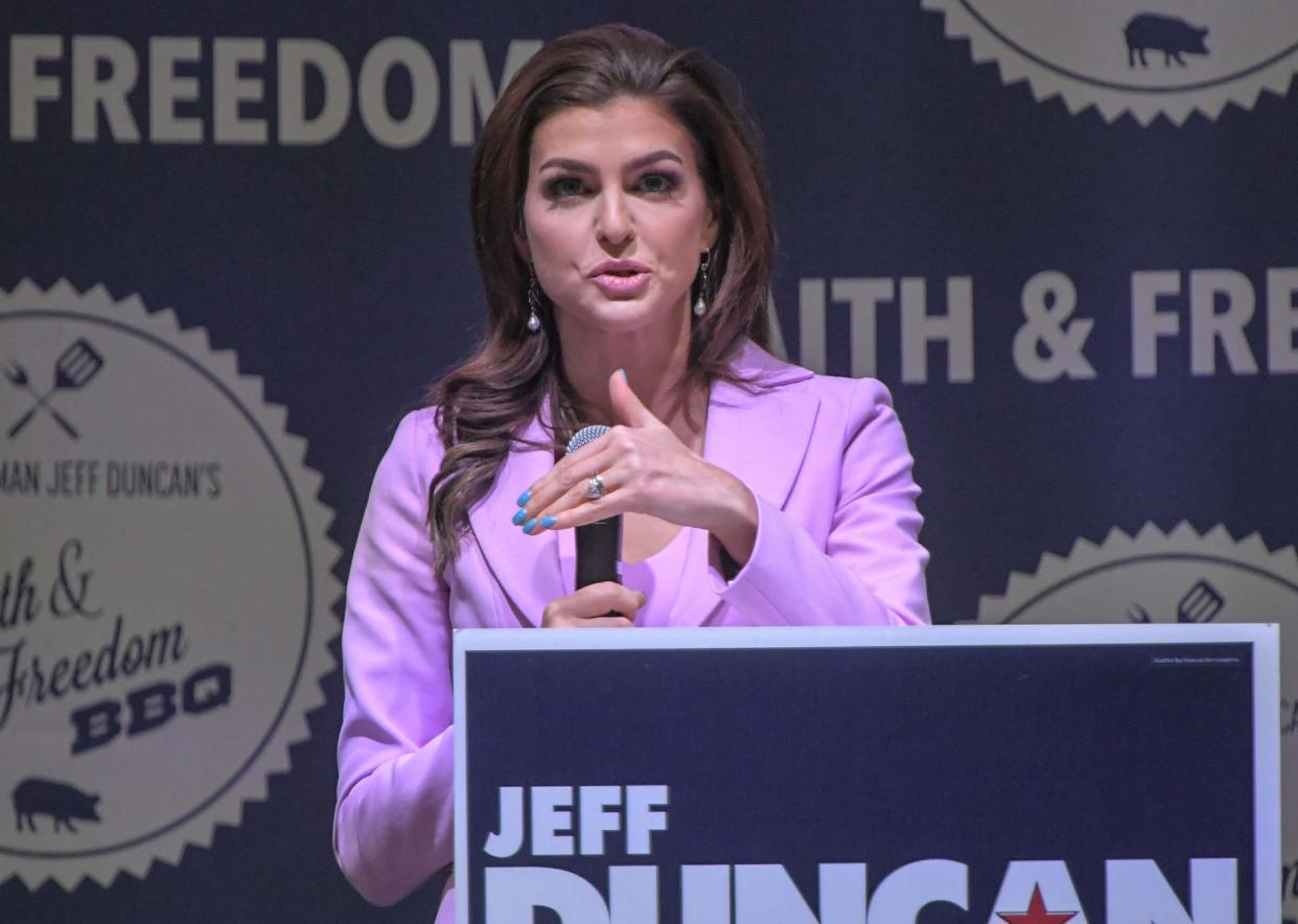 Florida First Lady Casey DeSantis makes a keynote speech at the Jeff Duncan 12th Annual Faith and Freedom BBQ in the Civic Center of Anderson Monday, August 28, 2023. State of Florida First Lady Casey DeSantis, spoke in place of original keynote speaker Florida Governor and presidential candidate Ron DeSantis.