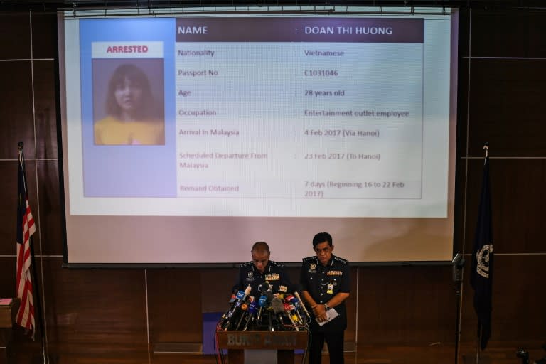 Doan Thi Huong, a Vietnamese suspect in the killing of Kim Jong-Nam in Kuala Lumpur (pictured, top, during a Malaysian Police press conference) will be charged with his murder, Malaysian police says