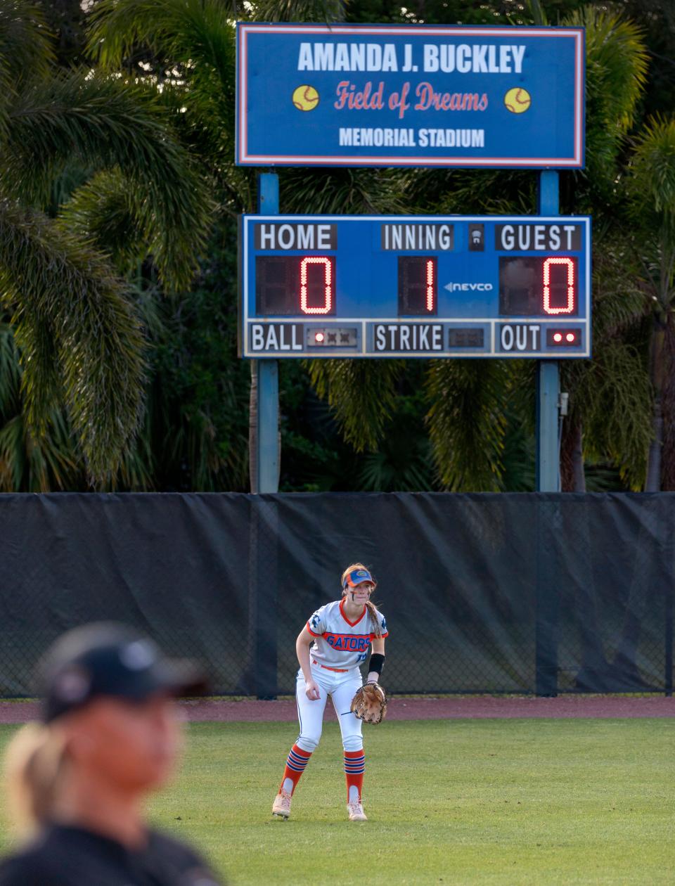 Holly Frankl plays Amanda J. Buckley Field of Dreams Memorial Stadium at Plant Drive Park on April 17, 2024 in Palm Beach Gardens. A Diamond at the school will soon honor Buckley, a standout Gators player who was slain in 2007.