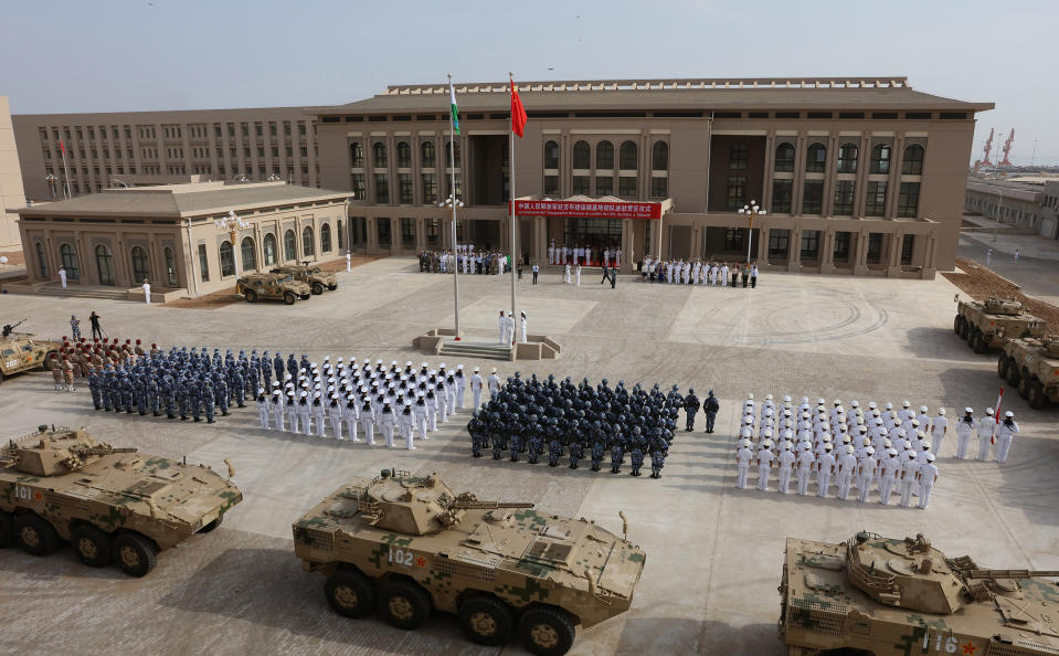 The opening ceremony of China's new military base, its first overseas, in Djibouti on Aug. 1, 2017.