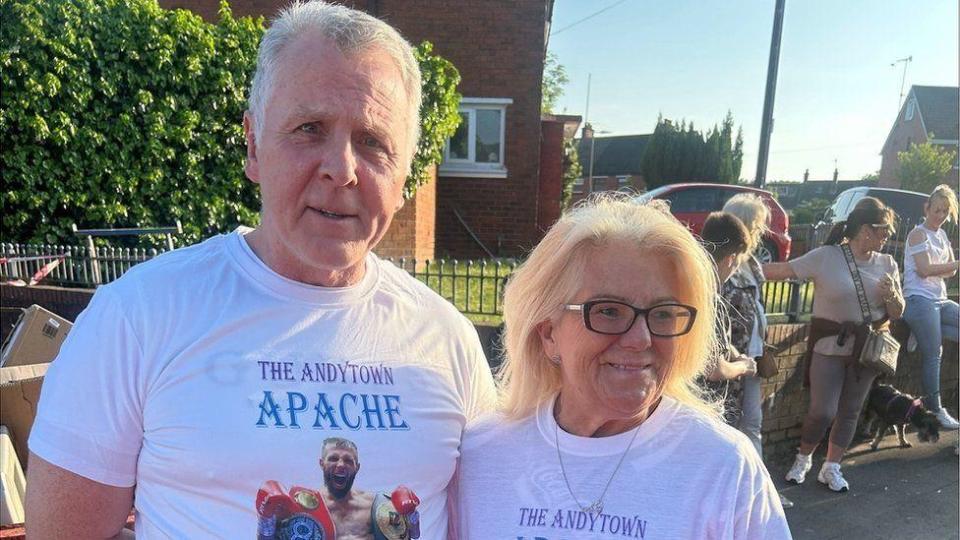 Paul and Liz Drain attending Anthony Cacace's homecoming in west Belfast