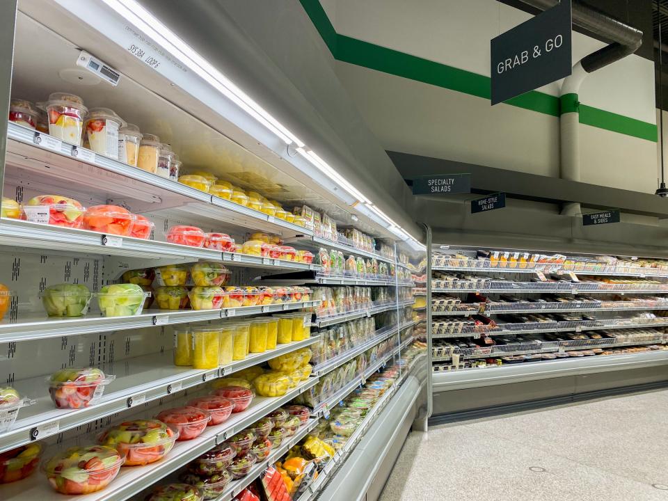 Refrigerated aisles of packaged fruit are seen inside a Publix in Florida