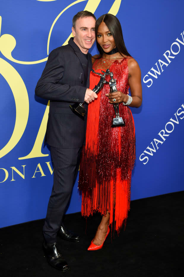 Raf Simons and Naomi Campbell at the 2018 CFDA Awards. Photo: Dimitrios Kambouris/Getty Images