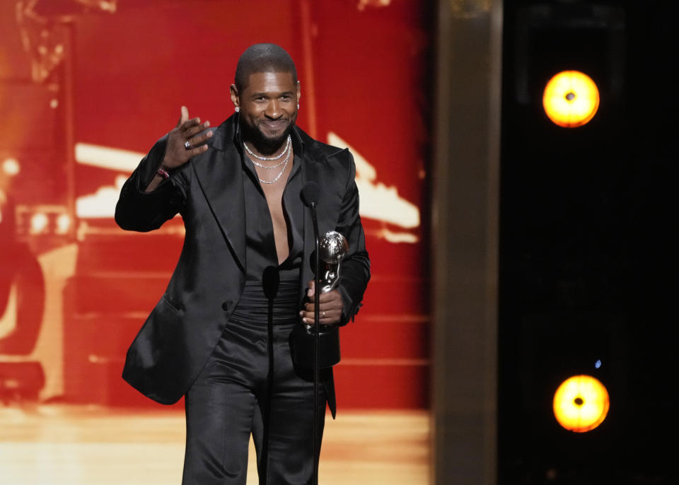 Usher accepts the President's Award during the 55th NAACP Image Awards, Saturday, March 16, 2024, at The Shrine Auditorium in Los Angeles. (AP Photo/Chris Pizzello)