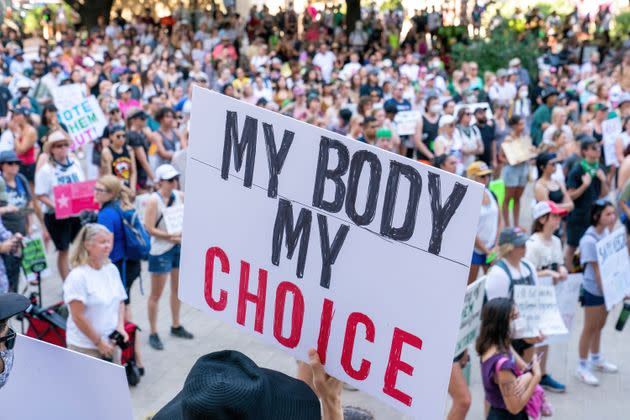 A person holds a sign at a pro-choice protest in Austin, Texas, earlier this year.