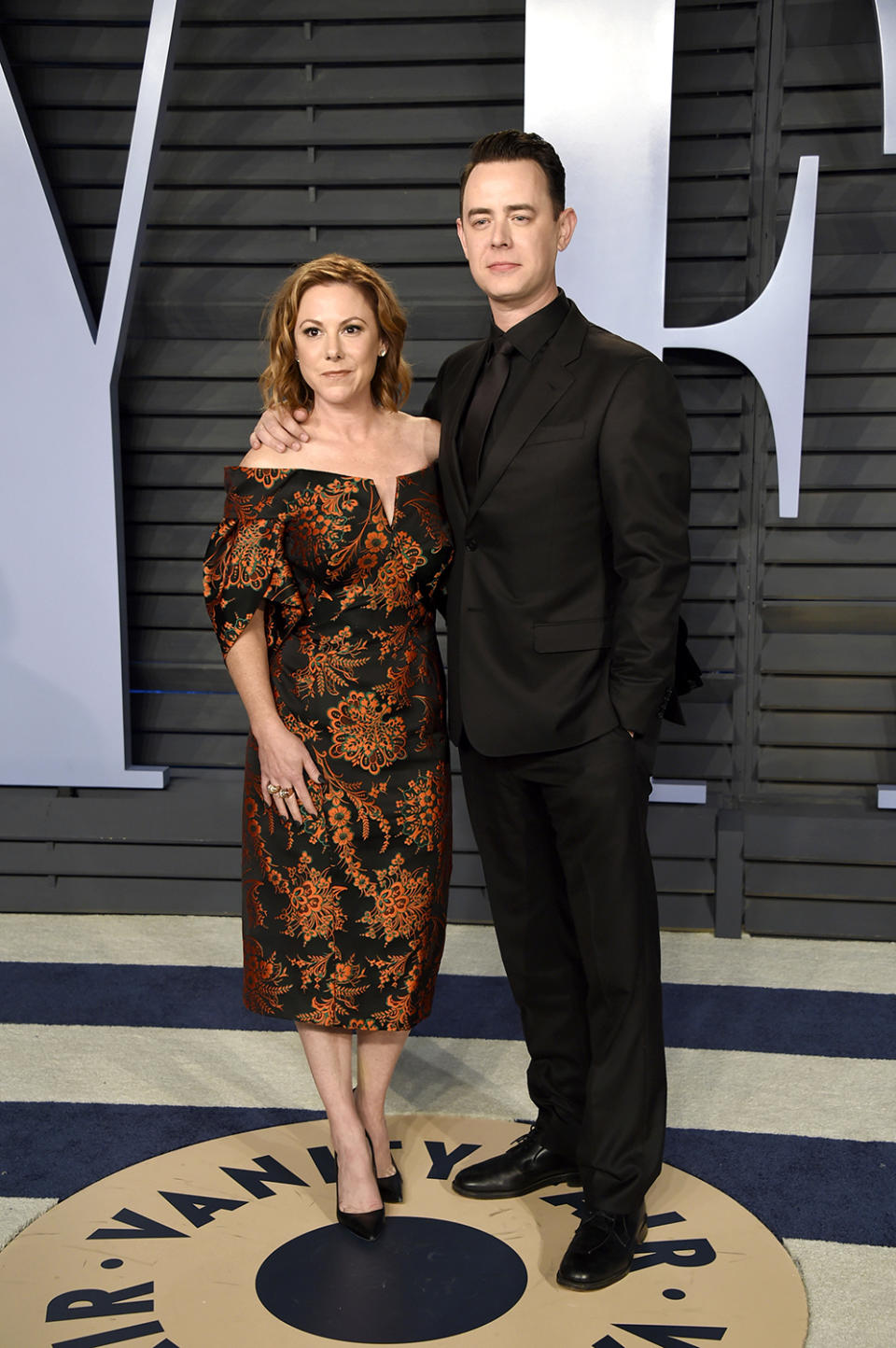 <p>Hanks sported an all-black look alongside wife Samantha Bryant. Not present: father and two-time Oscar winner Tom Hanks. (Photo: Evan Agostini/Invision/AP) </p>