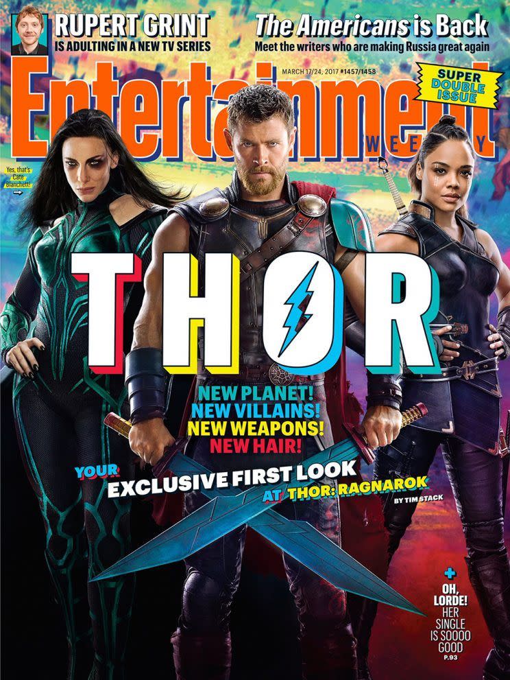 Das neue EW Cover mit Cate Blanchett (links), Chris Hemsworth und Tessa Thompson. (Foto: Entertainment Weekly)