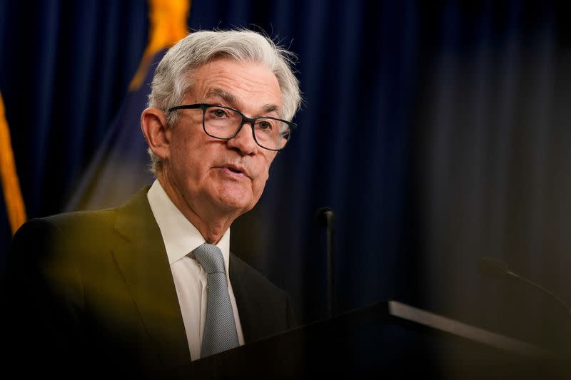 FILE PHOTO: Federal Reserve Chair Jerome Powell holds a news conference in Washington