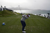 Keith Mitchell prepares to hit a drive on the 7th tee of the Pebble Beach Golf Links during the third round of the AT&T Pebble Beach Pro-Am golf tournament in Pebble Beach, Calif., Saturday, Feb. 4, 2023. (AP Photo/Godofredo A. Vásquez)