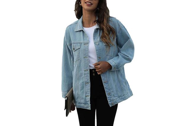 Saukiee Oversized Denim Jacket Distressed Boyfriend Jean Coat