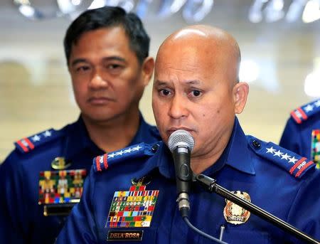 FILE PHOTO: Philippine National Police (PNP) Chief Ronald dela Rosa announced the re-launch of police anti-narcotics operations during a news conference inside the PNP headquarters in Quezon city, metro Manila, Philippines March 6, 2017. REUTERS/Romeo Ranoco