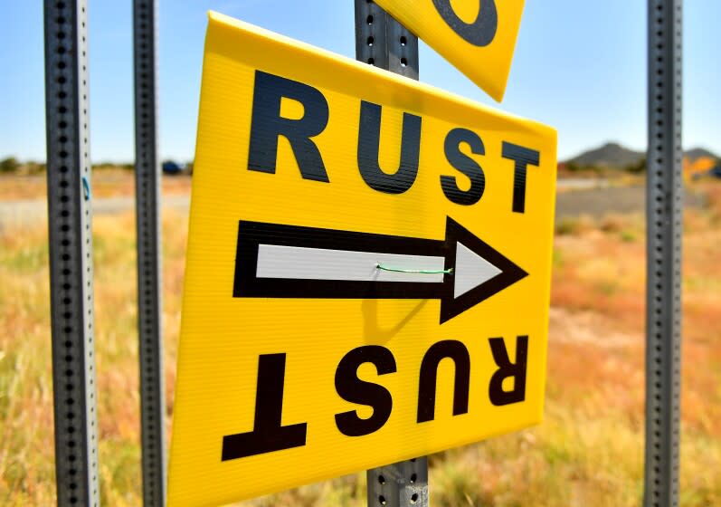 A sign directs people to the road that leads to the Bonanza Creek Ranch where "Rust" was being filmed near Santa Fe.