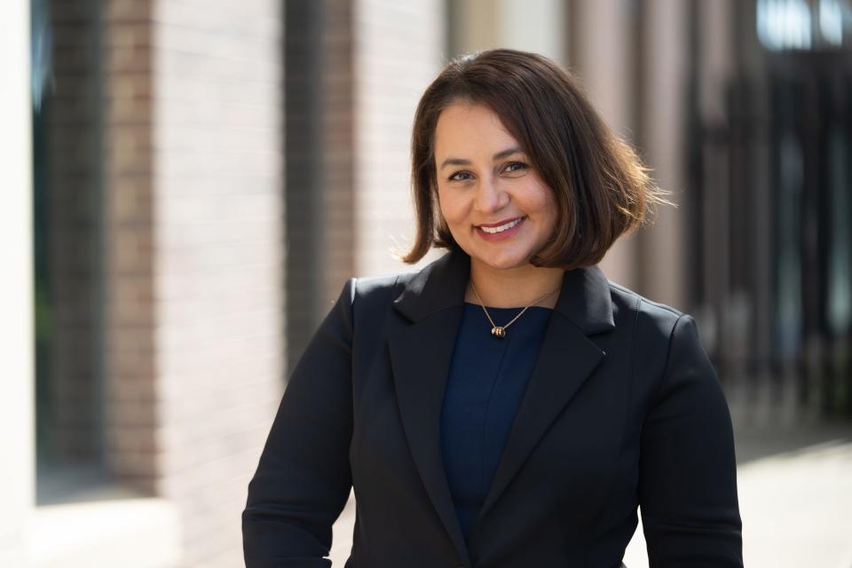 Dr. Natasha Bagdasarian, who was named the state's chief medical executive replacing Dr. Joneigh Khaldun as the state's top doctor, stands outside of the Michigan Department Of Health And Human Services in Lansing on Tuesday, Oct. 26, 2021.