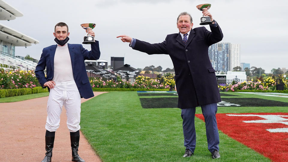 Lachlan King and Denis Pagan, pictured here after winning the Victoria Derby.