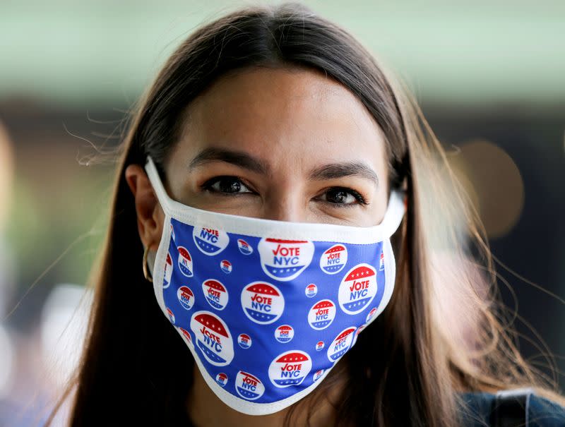 FILE PHOTO: U.S. Rep. AOC votes early in Democratic congressional primary election in New York City