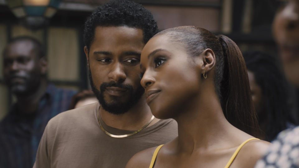 This image released by Universal Pictures shows LaKeith Stanfield, left, and Issa Rae in a scene from the film "The Photograph." The fourth season of Rae's show“Insecure,” premieres Sunday on HBO. (Universal Pictures via AP)