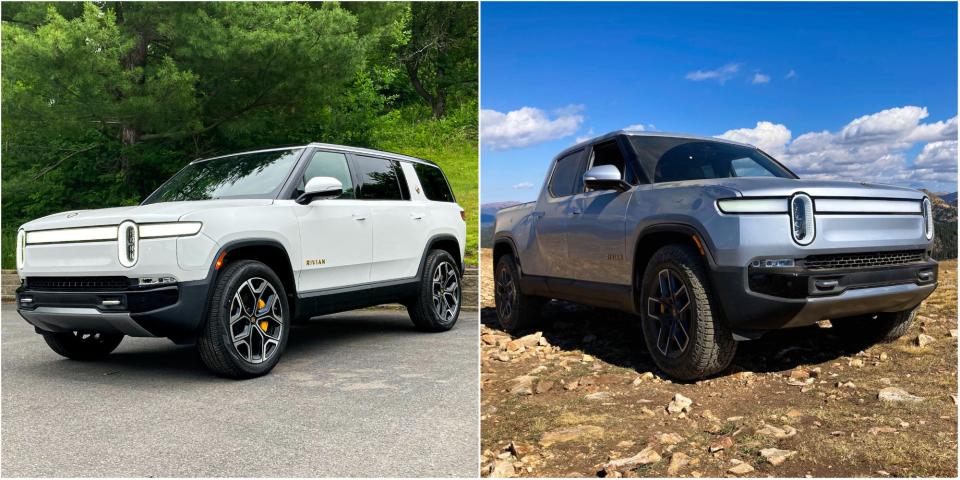 The Rivian R1T electric pickup truck and R1S SUV.